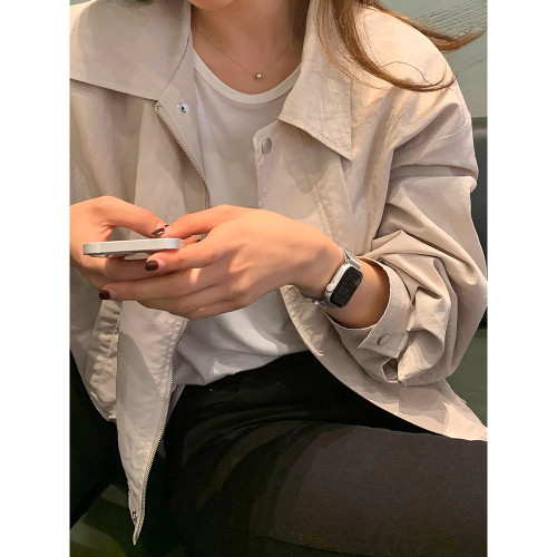 高級感氣質純色短外套女韓版簡約休閒百搭夾克工裝上衣春秋新款