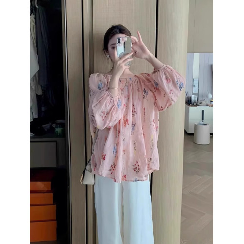 甜美風粉色碎花襯衫女夏新款設計感小衆寬鬆鏤空薄款長袖防曬上衣 甜美風粉色碎花襯衫女夏新款設計感小衆寬鬆鏤空薄款長袖防曬上衣