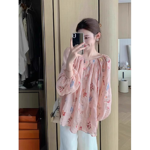 甜美風粉色碎花襯衫女夏新款設計感小衆寬鬆鏤空薄款長袖防曬上衣 甜美風粉色碎花襯衫女夏新款設計感小衆寬鬆鏤空薄款長袖防曬上衣
