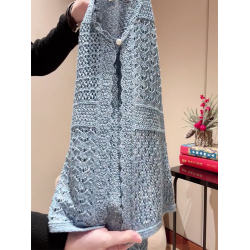 2026年夏新款法式復古鏤空設計寬鬆藏藍色針織衫女時尚長袖上衣