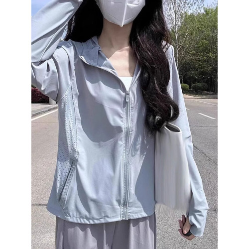 港風時尚超好看冰絲連帽透氣防曬衣服女夏季歐貨爆款薄款開衫外套
