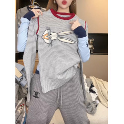 2026秋季新品圓領條紋長袖T恤女洋氣高級時尚街頭氣質顯瘦上衣潮