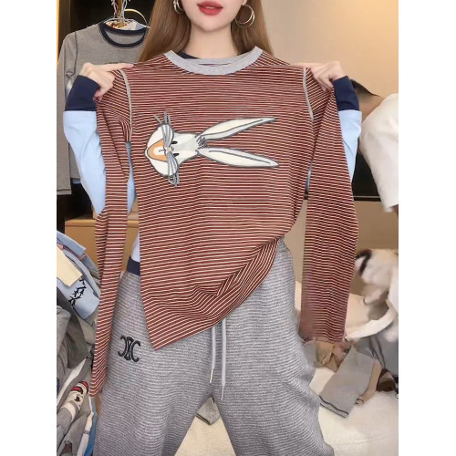 2026秋季新品圓領條紋長袖T恤女洋氣高級時尚街頭氣質顯瘦上衣潮 2026秋季新品圓領條紋長袖T恤女洋氣高級時尚街頭氣質顯瘦上衣潮