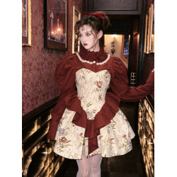 1uu Studio 萬聖節聖誕新年氛圍感抹胸提花連衣裙女暗紅襯衫套裝
