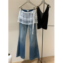 十三行 春季新款韓版chic小衆百搭一片式系帶曡穿蕾絲屁簾裙子