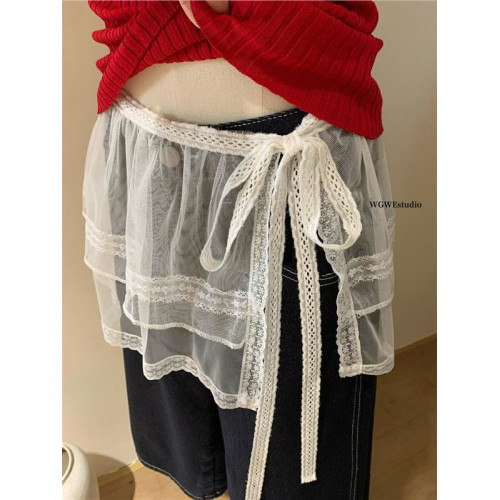 十三行 春季新款韓版chic小衆百搭一片式系帶曡穿蕾絲屁簾裙子 十三行 春季新款韓版chic小衆百搭一片式系帶曡穿蕾絲屁簾裙子