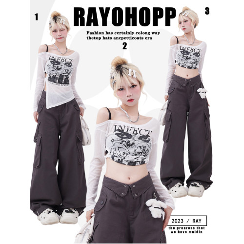 Rayohopp防曬衣女夏季多巴胺穿搭露肩露腰一字領設計長袖防曬服