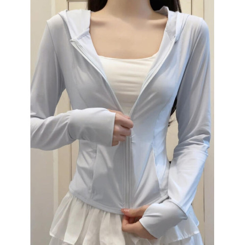 藍色冰絲防曬衣女款早春2026新款修身上衣瑜珈服外套防紫外線套裝