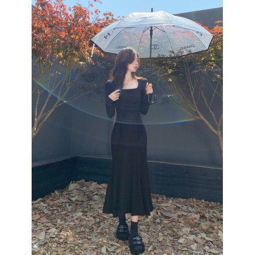 2025春季新款女裝方領打底內搭配大衣連衣裙收腰顯瘦高級感魚尾裙 2025春季新款女裝方領打底內搭配大衣連衣裙收腰顯瘦高級感魚尾裙