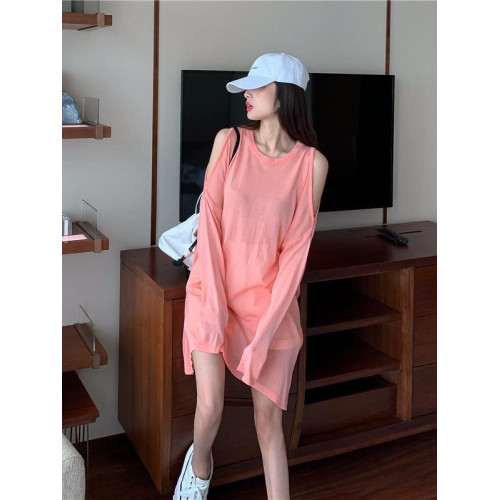 胖mm200斤大碼女裝夏季薄款露肩微透寬鬆顯瘦長袖T恤防曬衣罩衫潮