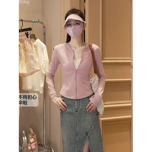 oajer歐紀兒女裝店鷗同款夏日款運動風修身長袖連帽防曬衫外套女