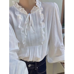 復古小衆設計感木耳邊黑色襯衫春季高級感法式獨特別致絕美小上衣