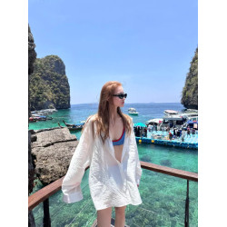 慵懶風白色薄款長袖防曬襯衫女夏季微透開衫襯衣外套寬鬆休閒上衣