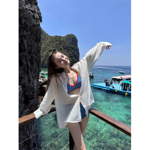 慵懶風白色薄款長袖防曬襯衫女夏季微透開衫襯衣外套寬鬆休閒上衣