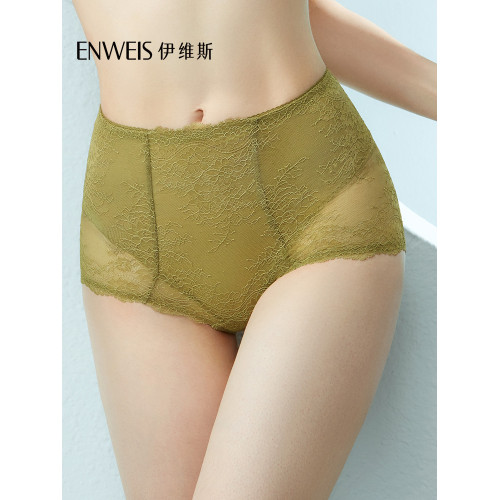 【蕾絲小耳朵高腰褲】伊維斯舒適蕾絲內褲女 收腹提臀透氣平角褲