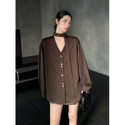 黑色襯衫女長袖2026新款設計感小衆飄帶襯衣寬鬆顯瘦V領上衣春秋 黑色襯衫女長袖2026新款設計感小衆飄帶襯衣寬鬆顯瘦V領上衣春秋