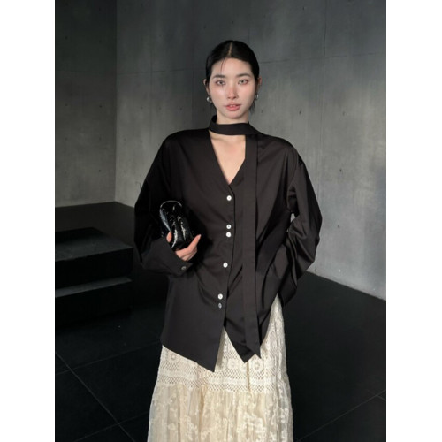 黑色襯衫女長袖2026新款設計感小衆飄帶襯衣寬鬆顯瘦V領上衣春秋 黑色襯衫女長袖2026新款設計感小衆飄帶襯衣寬鬆顯瘦V領上衣春秋