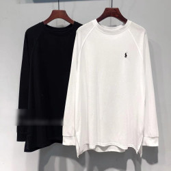 歐洲站~刺綉雙側開叉長袖T恤秋冬季女慵懶風高級感純棉上衣服