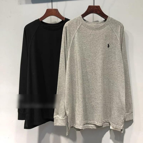 歐洲站~刺綉雙側開叉長袖T恤秋冬季女慵懶風高級感純棉上衣服