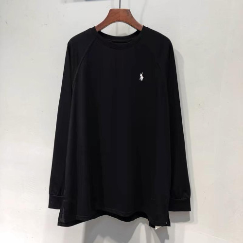 歐洲站~刺綉雙側開叉長袖T恤秋冬季女慵懶風高級感純棉上衣服