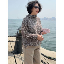 復古連帽防曬衣女2025新款夏季薄款印花防曬服媽媽裝短款防曬襯衫