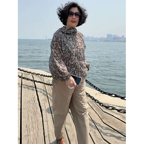 復古連帽防曬衣女2025新款夏季薄款印花防曬服媽媽裝短款防曬襯衫