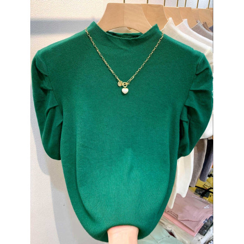 折釦女裝剪標泡泡袖半高領針織打底衫洋氣修身顯瘦內搭上衣潮 折釦女裝剪標泡泡袖半高領針織打底衫洋氣修身顯瘦內搭上衣潮