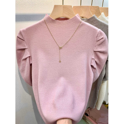 折釦女裝剪標泡泡袖半高領針織打底衫洋氣修身顯瘦內搭上衣潮 折釦女裝剪標泡泡袖半高領針織打底衫洋氣修身顯瘦內搭上衣潮