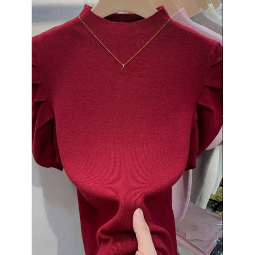 折釦女裝剪標泡泡袖半高領針織打底衫洋氣修身顯瘦內搭上衣潮 折釦女裝剪標泡泡袖半高領針織打底衫洋氣修身顯瘦內搭上衣潮