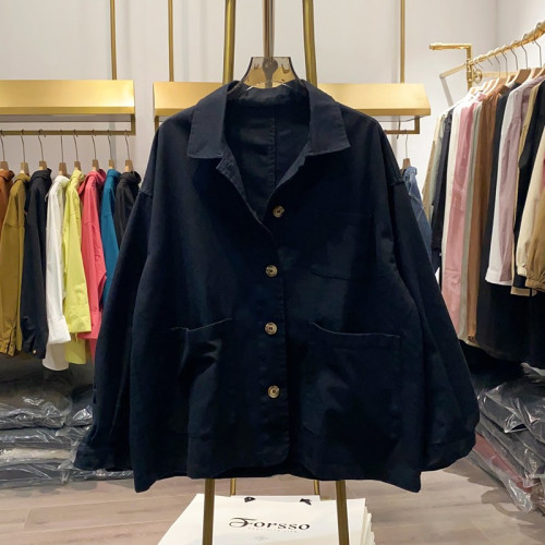 新款韓版小個子大口袋斜紋襯衫外套女春秋寬鬆顯瘦休閒長袖上衣女 新款韓版小個子大口袋斜紋襯衫外套女春秋寬鬆顯瘦休閒長袖上衣女