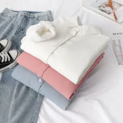 韓版加絨加厚襯衫上衣女秋冬季新款洋氣保暖百搭寬鬆外穿長袖小衫