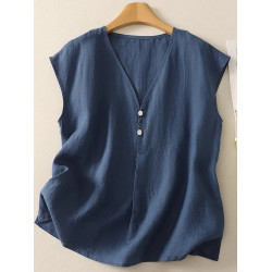 棉麻背心上衣夏季薄款休閒氣質v領襯衫寬鬆顯瘦無袖苧麻小衫女