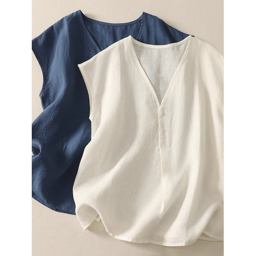 棉麻背心上衣夏季薄款休閒氣質v領襯衫寬鬆顯瘦無袖苧麻小衫女