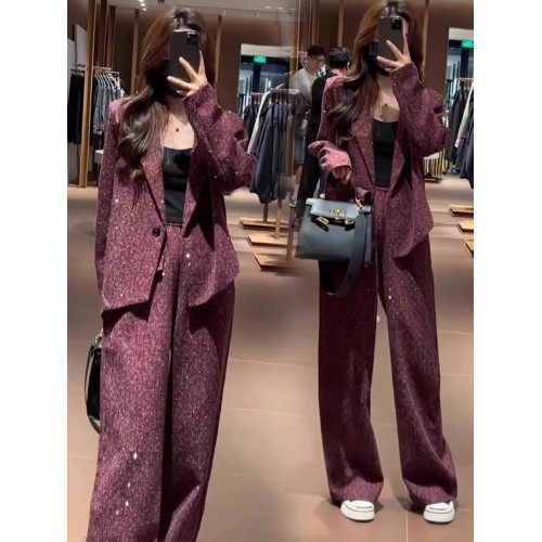 爆款推薦~時尚套裝女2025春秋新款洋氣顯瘦西服外套濶腿褲兩件套