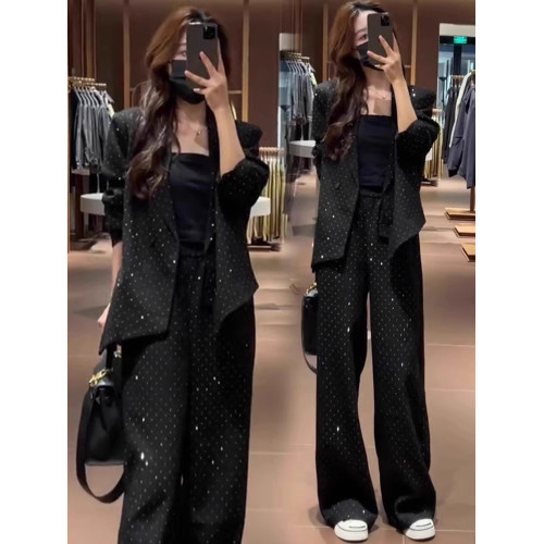 爆款推薦~時尚套裝女2025春秋新款洋氣顯瘦西服外套濶腿褲兩件套