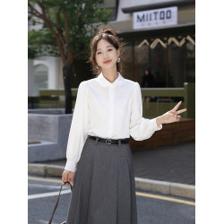 小個子高級感寬鬆顯瘦遮肚子娃娃領法式燈籠袖免燙長袖白色襯衫女