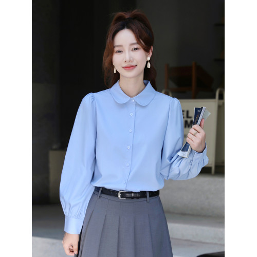 小個子高級感寬鬆顯瘦遮肚子娃娃領法式燈籠袖免燙長袖白色襯衫女