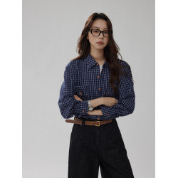 美式復古經典格紋襯衫女2025春季新款休閒寬鬆百搭高級感格子襯衣