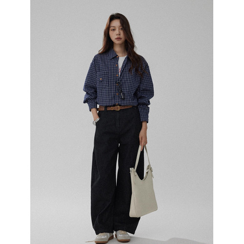 美式復古經典格紋襯衫女2025春季新款休閒寬鬆百搭高級感格子襯衣