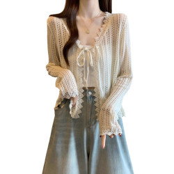 超好看鉤花鏤空針織開衫防曬外套女2026春夏季大碼胖mm吊帶裙外搭