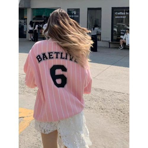 2025春秋季新款寬鬆美式字母印花球衣圓領衛衣長袖棒球服長袖運動