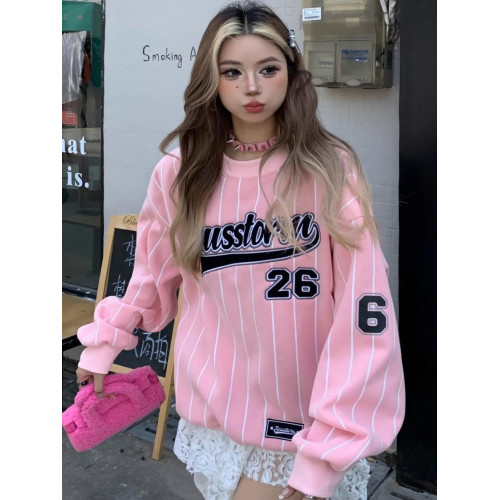 2025春秋季新款寬鬆美式字母印花球衣圓領衛衣長袖棒球服長袖運動