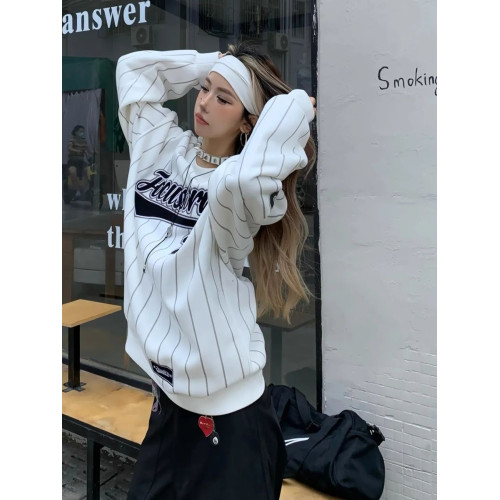 2025春秋季新款寬鬆美式字母印花球衣圓領衛衣長袖棒球服長袖運動