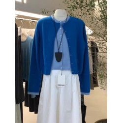 大牌剪標撤櫃撿漏撞色假兩件曡穿針織開衫女秋季獨特別致毛衣外套