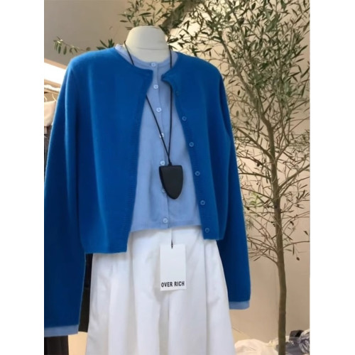 大牌剪標撤櫃撿漏撞色假兩件曡穿針織開衫女秋季獨特別致毛衣外套