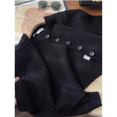 南油高奢女裝黑色長袖短款針織毛衣秋冬高級感開衫外套上衣