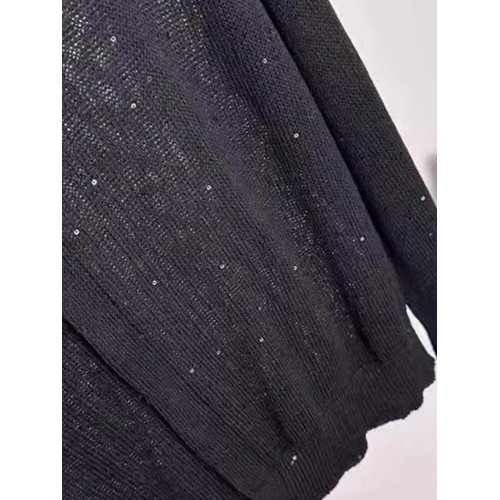 法式上衣亮片設計感圓領長袖針織開衫顯瘦新款洋氣外搭小衫舒適女