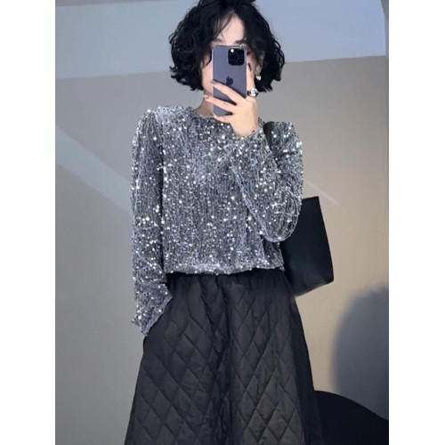 歐洲站亮片圓領襯衫2026新款春款女裝高級感百搭高級輕奢短款襯衣