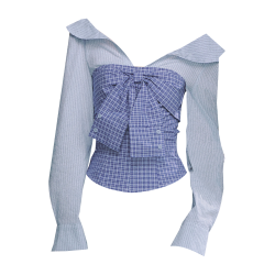 法式溫柔風假兩件系帶條紋上衣女2025新款秋季甜美設計感顯瘦上衣