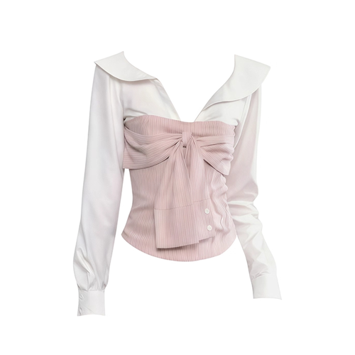 法式溫柔風假兩件系帶條紋上衣女2025新款秋季甜美設計感顯瘦上衣